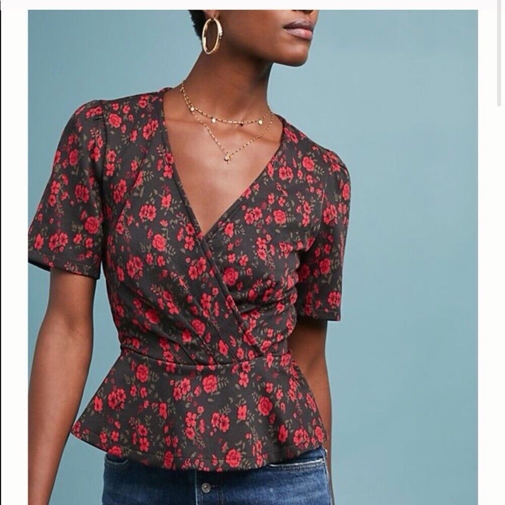 Meadow Rue Anthropologie Women's Heartland Floral Peplum Top